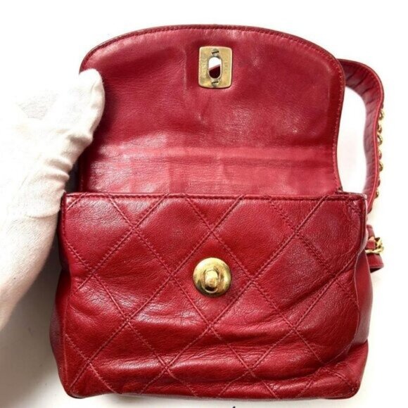 CHANEL 24K Vintage Waist Bag Fanny Pack CC Lambskin Waist Bag Pouch Bum Bag Red - Picture 12 of 16